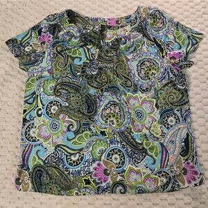 Talbots Women’s Petite Paisley Blouse Short Sleeve Multicolor Top